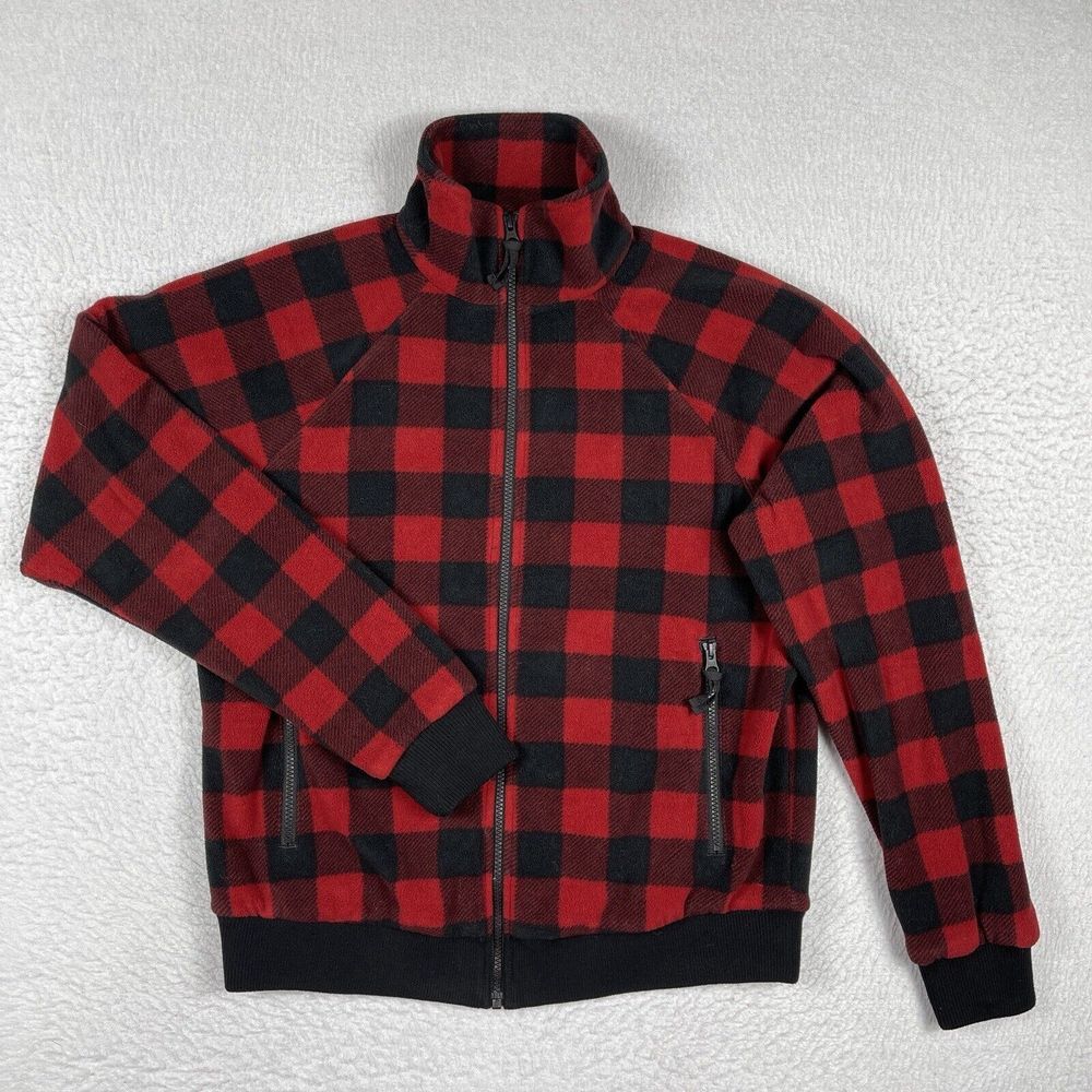 Chubbies Jacket Womens Small Black Red Plaid Fleece Full Zip Ladies Coat